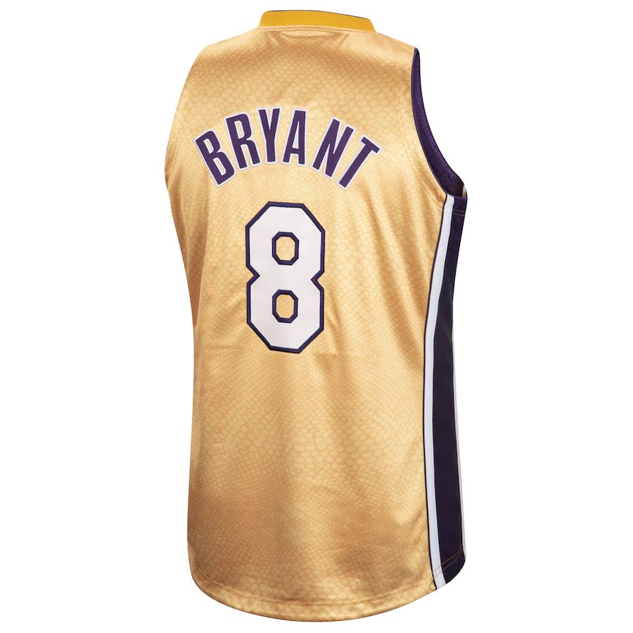 LA.Lakers #8 Kobe Bryant Authentic Reversible Jersey Gold Purple Stitched American Basketball Jersey