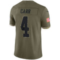L.Raiders #4 Derek Carr Olive 2022 Salute To Service Limited Jersey Stitched American Football Jerseys