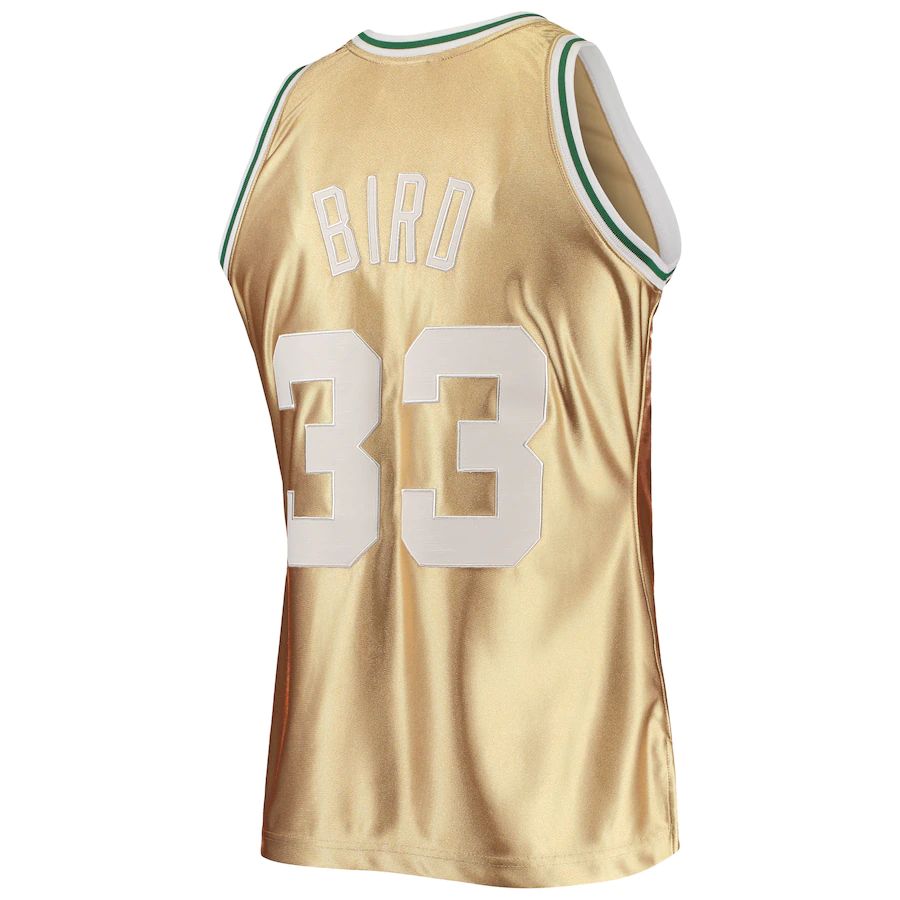 B.Celtics #33 Larry Bird 75th Anniversary 1985-86 Hardwood Classics Swingman Jersey Gold Stitched American Basketball Jersey