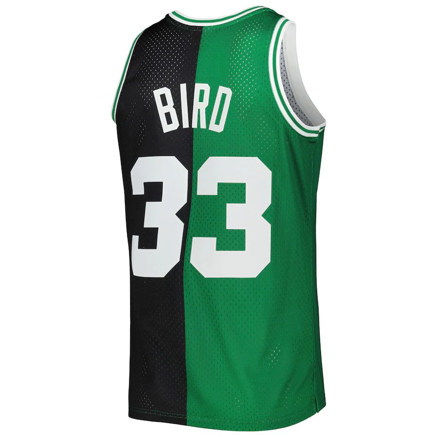 B.Celtics #33 Larry Bird Hardwood Classics 1985-86 Split Swingman Jersey Black Kelly Green Stitched American Basketball Jersey