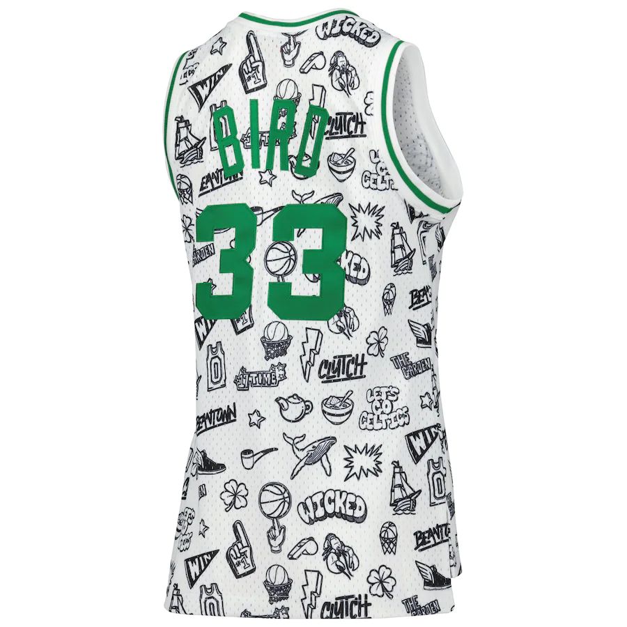 B.Celtics #33 Larry Bird 1985 Doodle Swingman Jersey White Stitched American Basketball Jersey