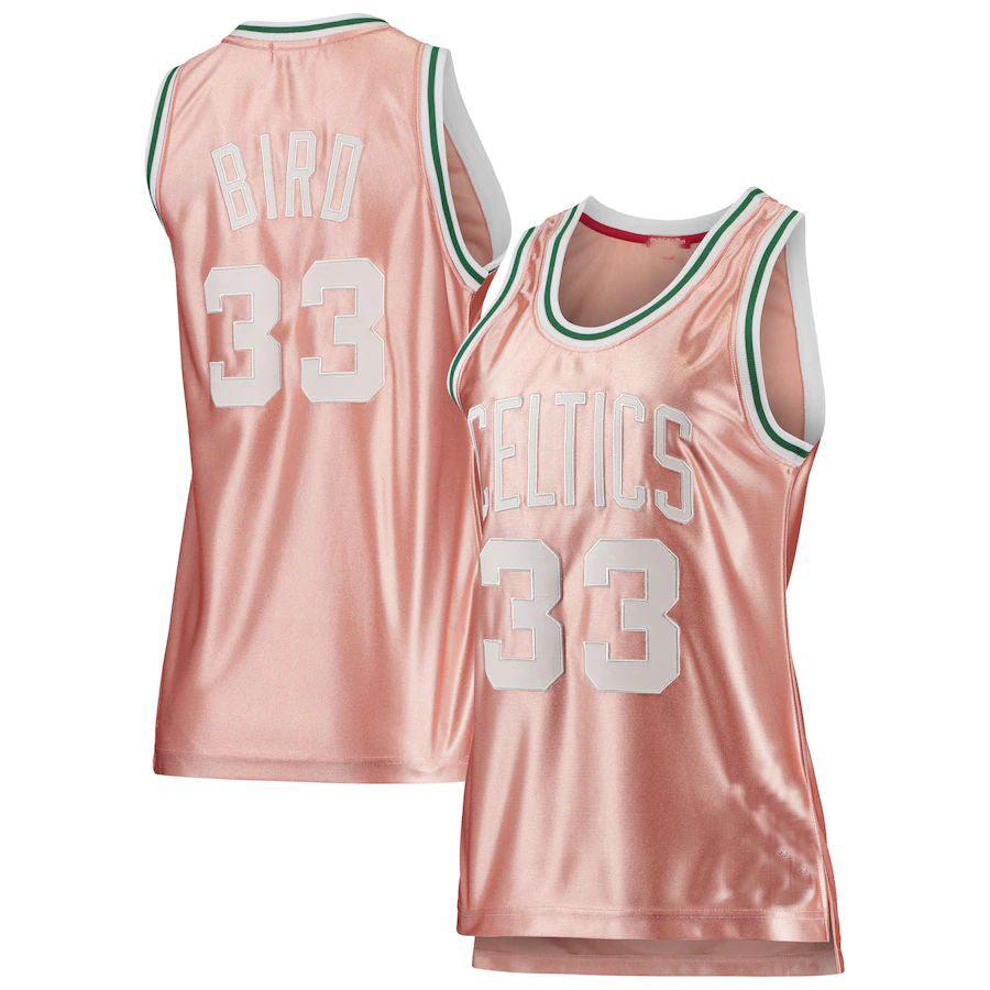 B.Celtics #33 Larry Bird 75th Anniversary Rose Gold 1985 Swingman Jersey Pink Stitched American Basketball Jersey
