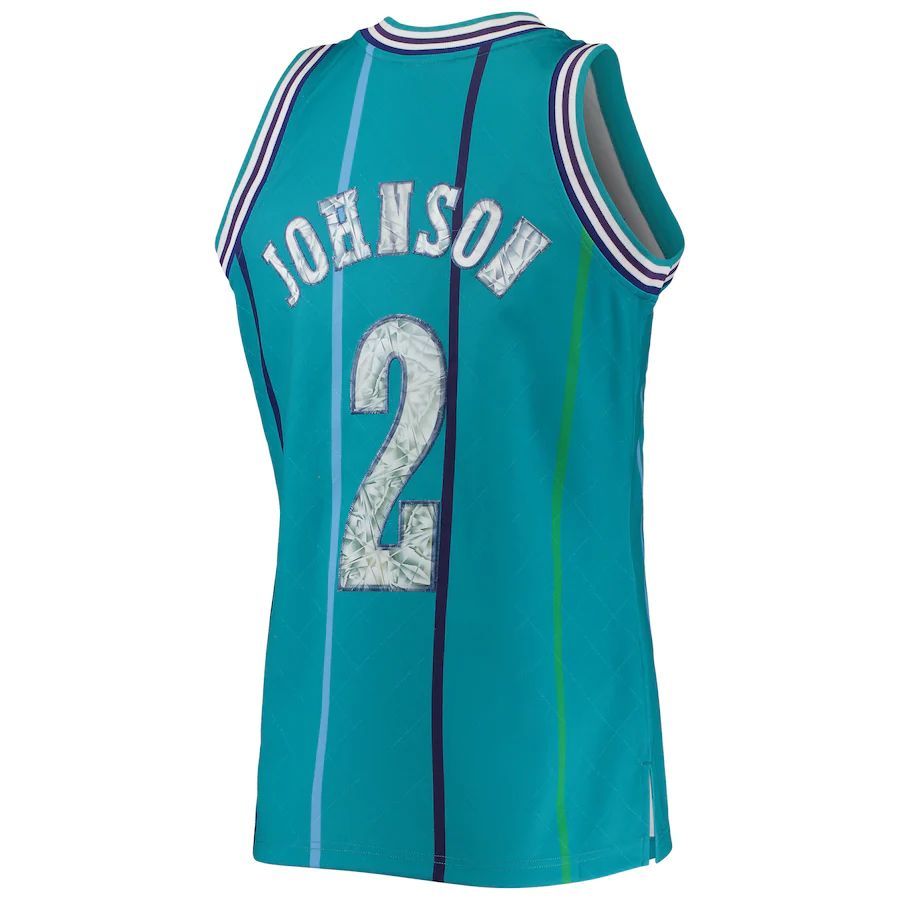 C.Hornets #2 Larry Johnson 1996-97 Hardwood Classics 75th Anniversary Diamond Swingman Jersey Teal Stitched American Basketball Jersey