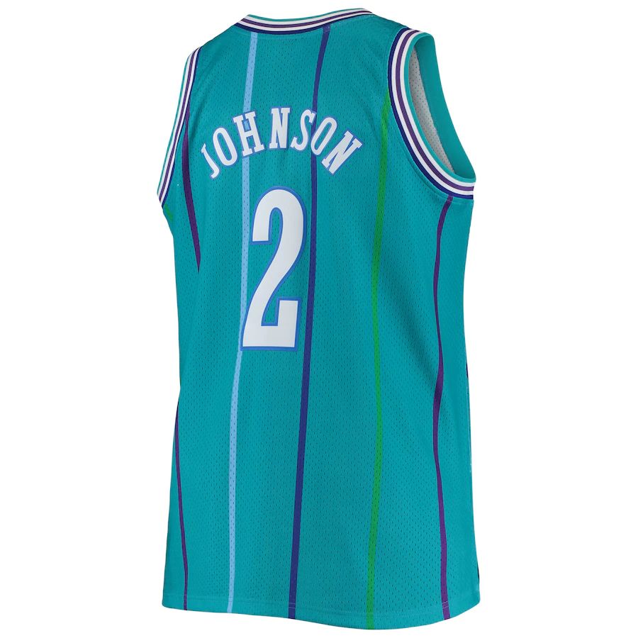 C.Hornets #2 Larry Johnson Big & Tall Hardwood Classics Swingman Jersey Teal Stitched American Basketball Jersey