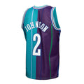 C.Hornets #2 Larry Johnson Hardwood Classics 1992-93 Split Swingman Jersey Teal Purple Stitched American Basketball Jersey