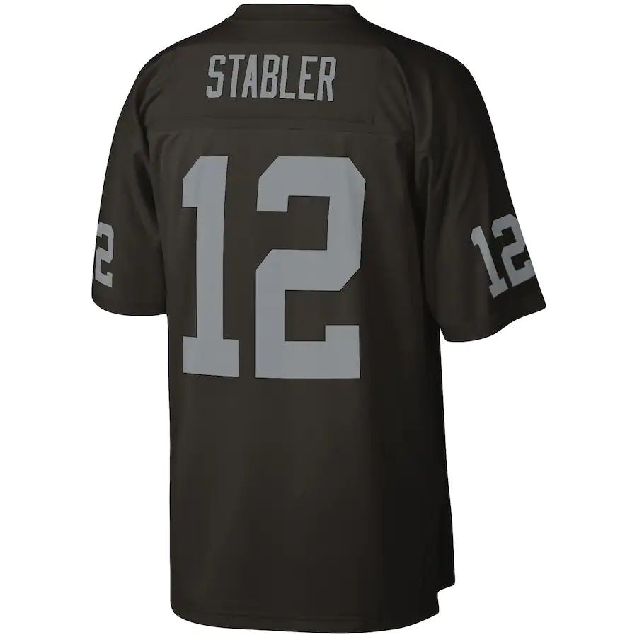 L.Raiders #12 Ken Stabler Black Legacy Replica Jersey Stitched American Football Jerseys