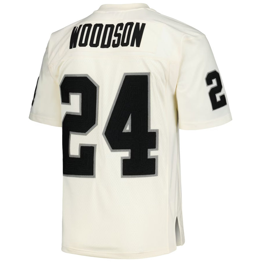 LV. Raiders #24 Charles Woodson Chainstitch Legacy Jersey - Cream Stitched American Football Jerseys