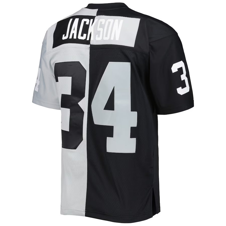 LV. Raiders #34 Bo Jackson 1988 Split Legacy Replica Jersey - Black/Silver Stitched American Football Jerseys