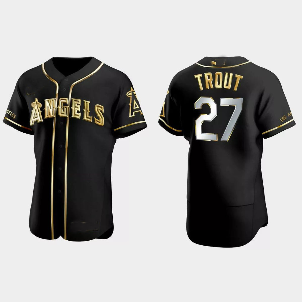 Los Angeles Angels #27 Mike Trout Gold Edition Authentic JerseyC Black Men Youth Women Baseball Jerseys