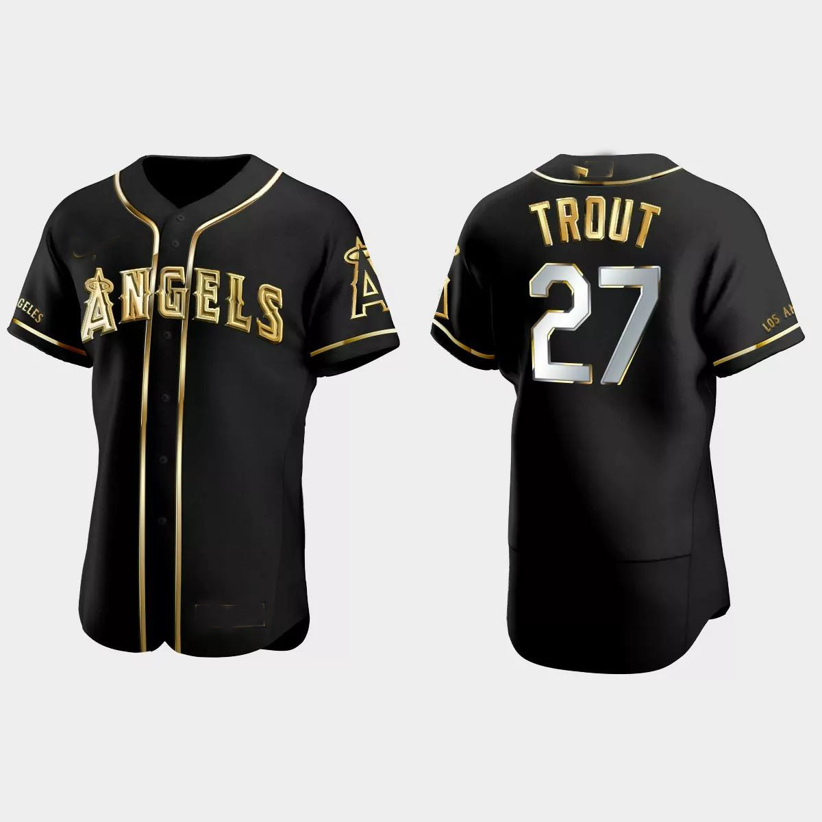 Los Angeles Angels #27 Mike Trout Gold Edition Authentic JerseyC Black Men Youth Women Baseball Jerseys