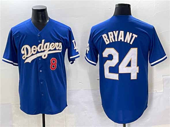 Los Angeles Dodgers Front #8 Back #24 Kobe Bryant Blue Gold Cool Base Stitched Baseball Jersey