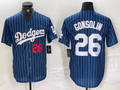 Los Angeles Dodgers #26 Tony Gonsolin Navy Blue Pinstripe Stitched Cool Base Baseball Jerseys
