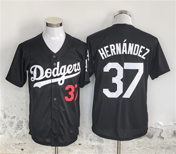 Los Angeles Dodgers #37 Teoscar Hernndez Black Cool Base Stitched Baseball Jersey