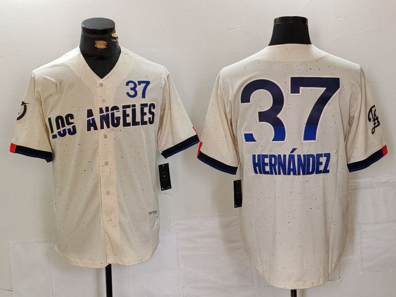 Los Angeles Dodgers #37 Teoscar Hernndez Cream 2024 City Connect Limited Stitched Baseball Jerseys