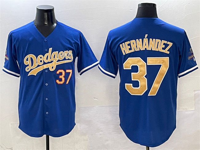 Los Angeles Dodgers #37 Teoscar Hernndez Royal 2025 Gold Collection Limited Stitched Baseball Jersey