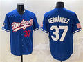 Los Angeles Dodgers #37 Teoscar Hernndez Royal With American Flag Patch Limited Stitched Baseball Jersey
