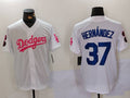 Los Angeles Dodgers #37 Teoscar Hernndez White Pink Vin & Kobe Patch Stitched Baseball Jersey