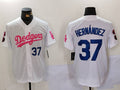 Los Angeles Dodgers #37 Teoscar Hernndez White Pink Vin & Kobe Patch Stitched Baseball Jersey