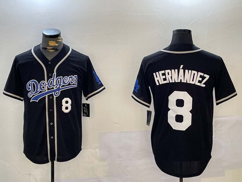 Los Angeles Dodgers #8 Enrique Hernndez Black Cool Base Stitched Baseball Jersey