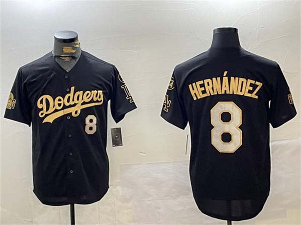 Los Angeles Dodgers #8 Enrique Hernndez Black Gold 2024 World Series With Fernando Memorial Patch Home Limited Stitched Baseball Jersey