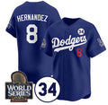 Los Angeles Dodgers #8 Enrique Hernndez Royal 2024 World Series With No. 34 Patch Limited Stitched Baseball Jersey