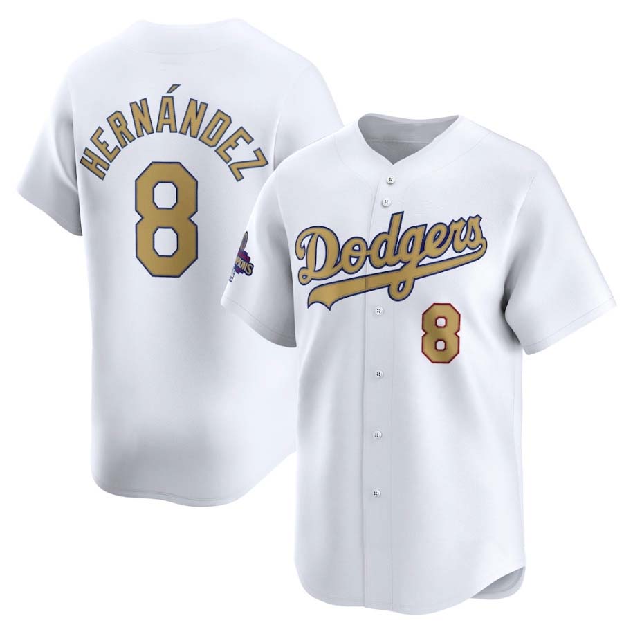 Los Angeles Dodgers #8 Enrique Hernndez White 2025 Gold Collection Limited Stitched Baseball Jersey