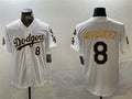 Los Angeles Dodgers #8 Enrique Hernndez White Gold 2024 World Series With Fernando Memorial Patch Home Limited Stitched Baseball Jersey