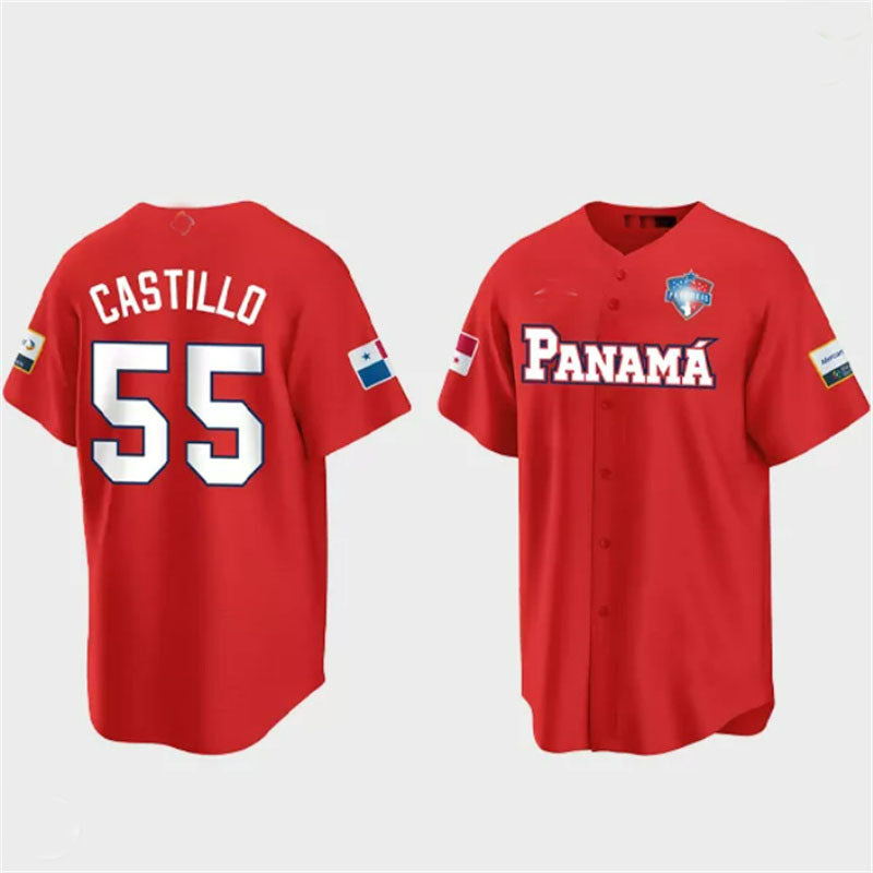 #55 Luis Castillo Panama Baseball 2023 World Baseball Classic Jersey C Red Stitches Baseball Jerseys
