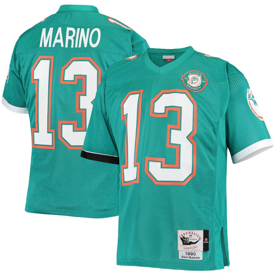 M.Dolphins #13 Dan Marino Aqua 1990 Authentic Throwback Retired Player Jersey Stitched American Football Jerseys