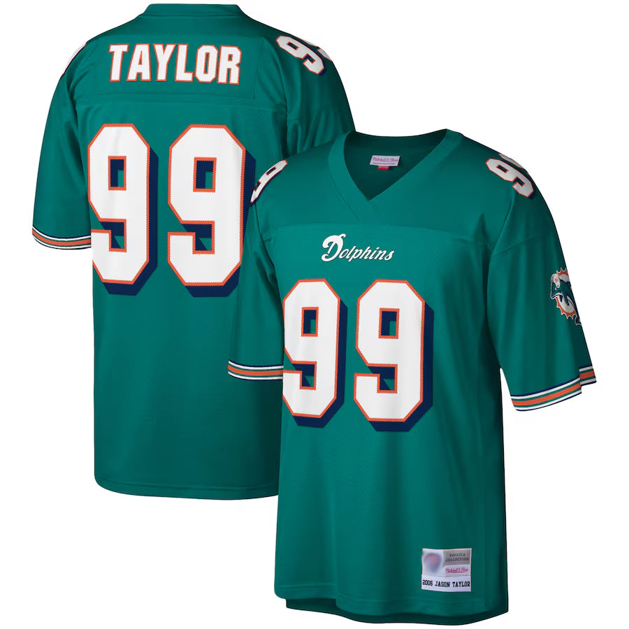 M.Dolphins #99 Jason Taylor Player Aqua Big & Tall 2006 Retired Replica Football Jerseys