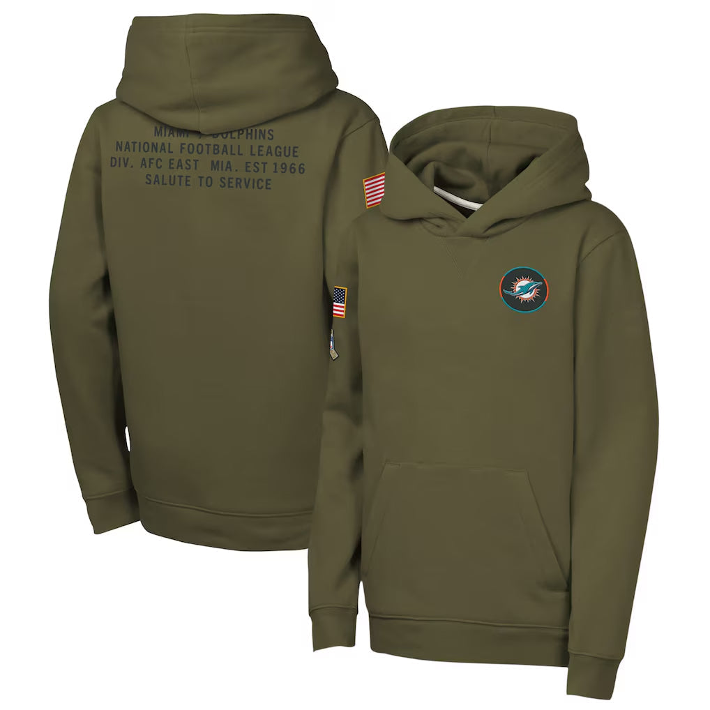 M.Dolphins Player Olive Salute to Service Club Fleece Hoodie Football Jerseys