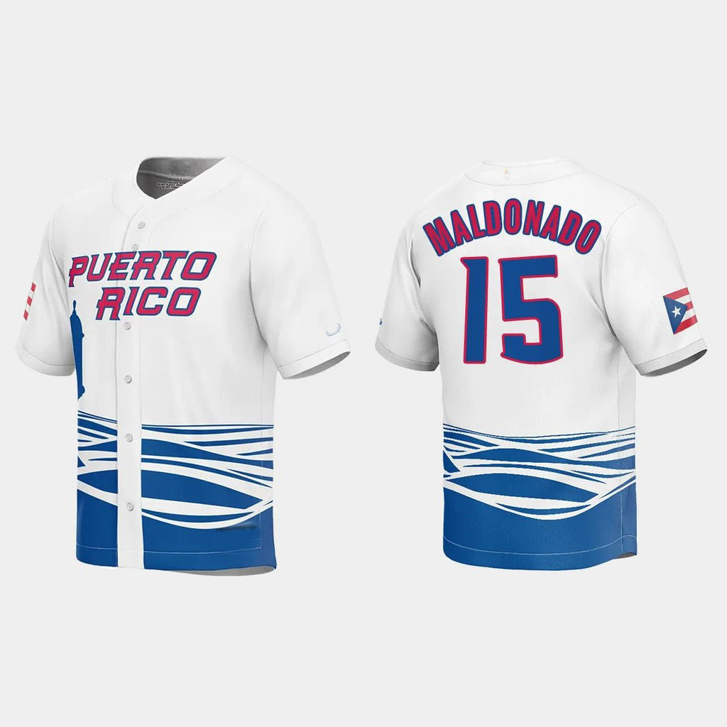 #15 MARTIN MALDONADO PUERTO RICO BASEBALL 2023 WORLD BASEBALL CLASSIC JERSEYC WHITE Stitches Baseball Jerseys