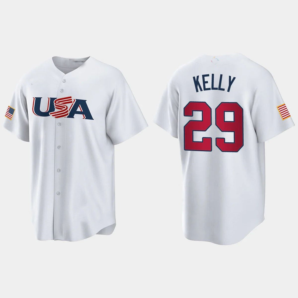 #29 MERRILL KELLY ARIZONA DIAMONDBACKS 2023 WORLD BASEBALL CLASSIC USA REPLICA JERSEYC WHITE Stitches Baseball Jerseys