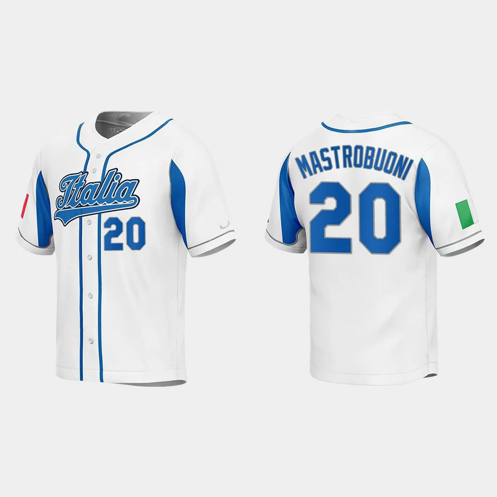 #20 MILES MASTROBUONI ITALY BASEBALL 2023 WORLD BASEBALL CLASSIC JERSEYC WHITE Stitches Baseball Jerseys