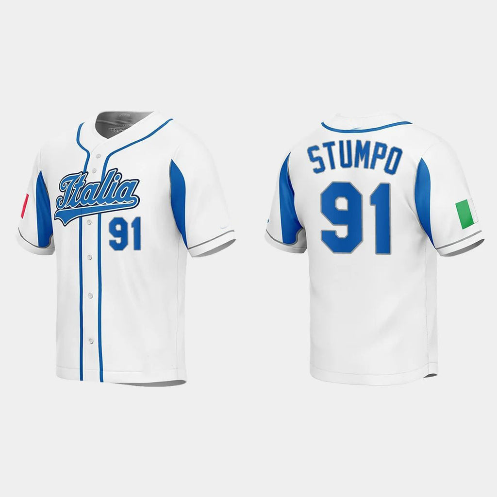 #91 MITCHELL STUMPO ITALY BASEBALL 2023 WORLD BASEBALL CLASSIC JERSEYC WHITE Stitches Baseball Jerseys