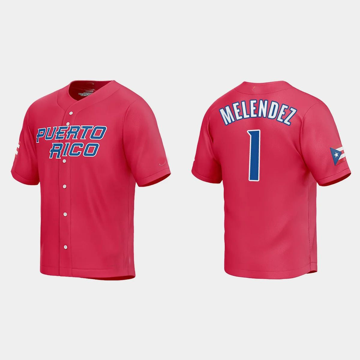 #1 MJ MELENDEZ PUERTO RICO BASEBALL 2023 WORLD BASEBALL CLASSIC JERSEYC RED Stitches Baseball Jerseys