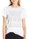 Merry Christmas Rose Pattern Black T-Shirt