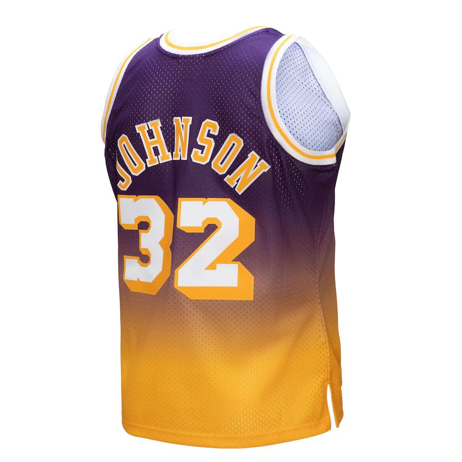 LA.Lakers #32 Magic Johnson 1984-85 Hardwood Classics Fadeaway Swingman Player Jersey Gold Purple Stitched American Basketball Jersey