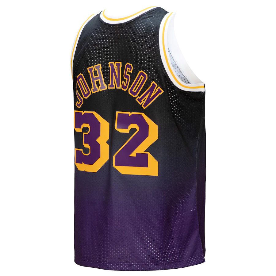 LA.Lakers #32 Magic Johnson 1984-85 Hardwood Classics Fadeaway Swingman Player Jersey Purple Black Stitched American Basketball Jersey