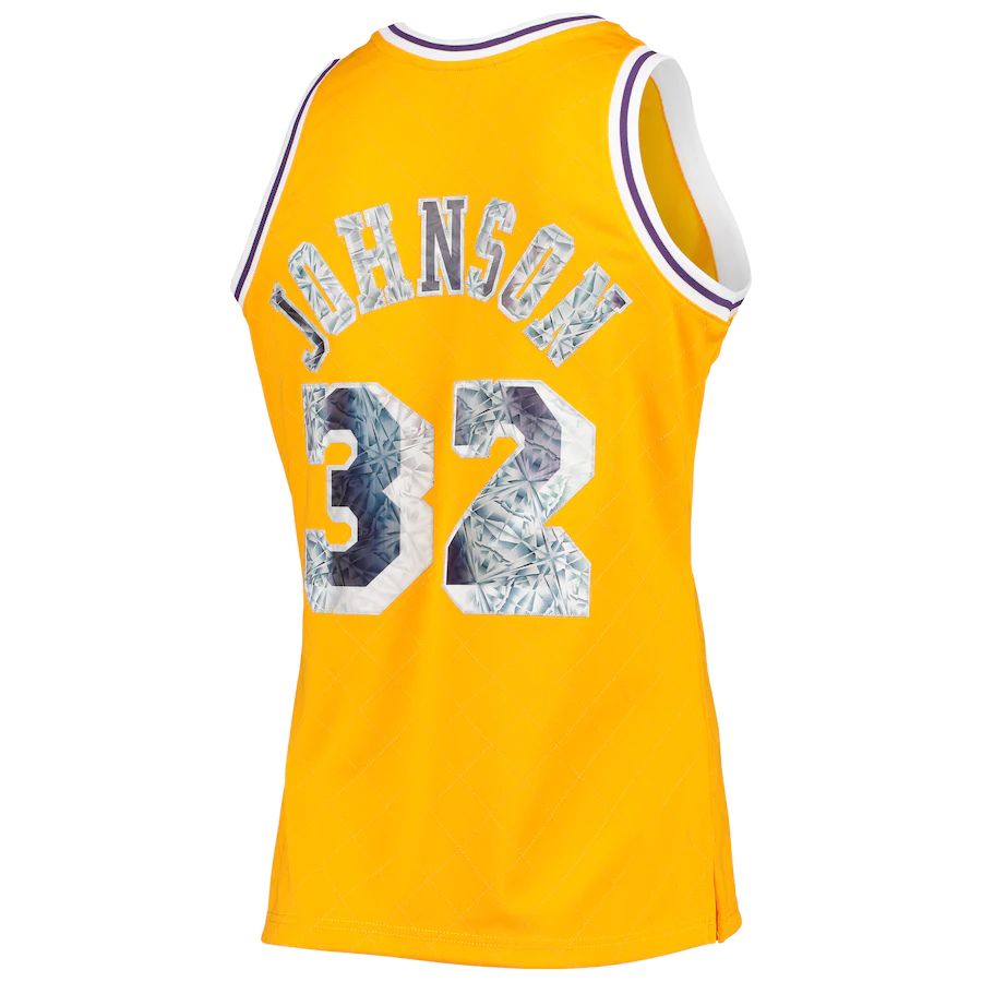 LA.Lakers #32 Magic Johnson 1996-97 Hardwood Classics 75th Anniversary Diamond Swingman Jersey  Gold Stitched American Basketball Jersey