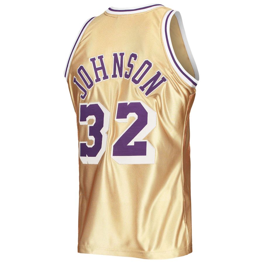 LA.Lakers #32 Magic Johnson 75th Anniversary 1984-85 Hardwood Classics Swingman Jersey Gold Stitched American Basketball Jersey
