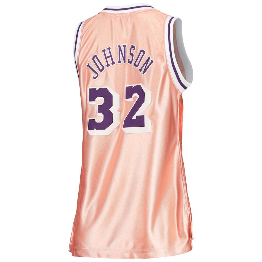 LA.Lakers #32 Magic Johnson Women's 75th Anniversary Rose Gold 1984 Swingman Jersey Pink Stitched American Basketball Jersey