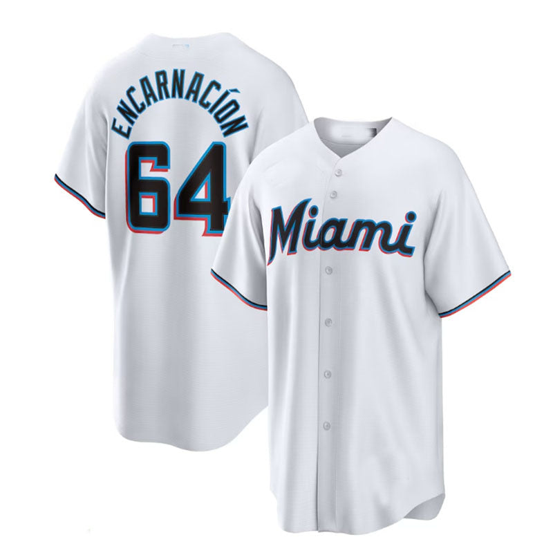 Miami Marlins #64 Jerar Encarnacin White Home Replica Player Jersey Baseball Jerseys