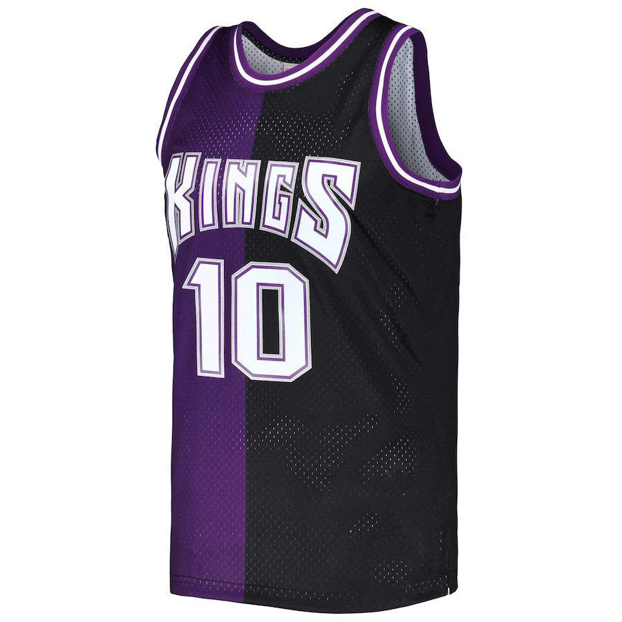 S.Kings #10 Mike Bibby Hardwood Classics 2001-02 Split Swingman Jersey Purple Black Stitched American Basketball Jersey