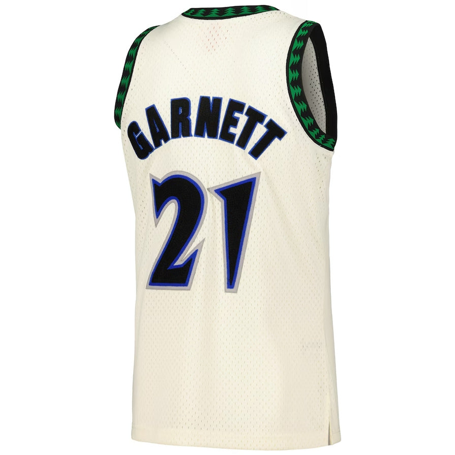 M.Timberwolves #21 Kevin Garnett Chainstitch Swingman Jersey - Cream Stitched American Basketball Jersey