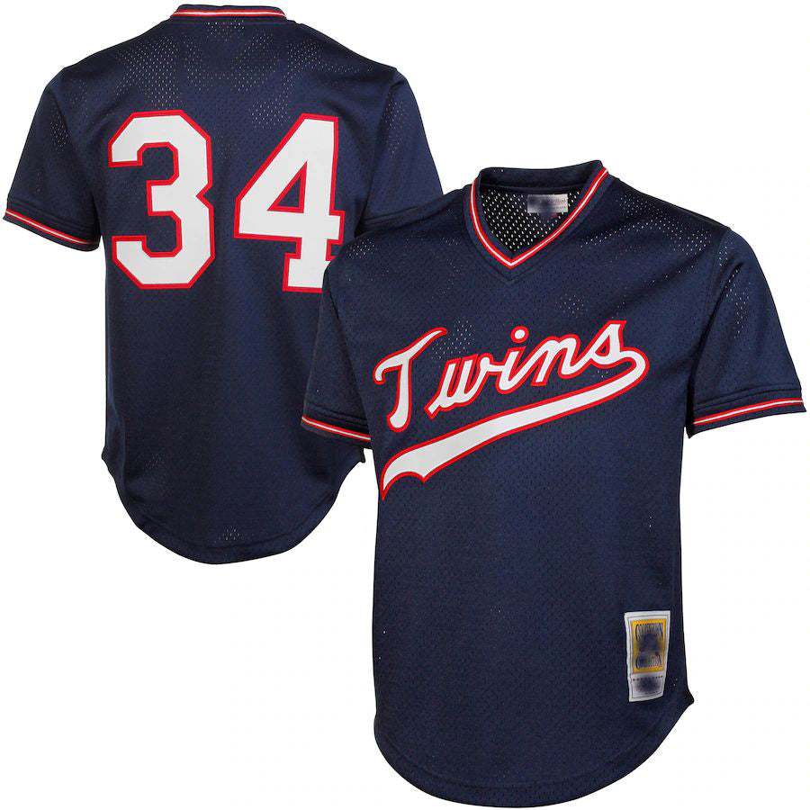 Minnesota Twins #34 Kirby Puckett Navy 1985 Authentic Cooperstown Collection Mesh Batting Practice Jersey Baseball Jerseys