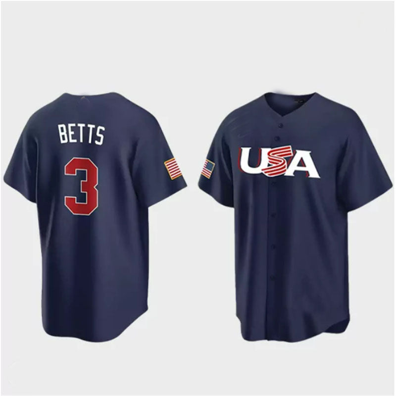 #3 Mookie Betts USA Baseball 2023 World Baseball Classic Jersey C Navy Stitches Baseball Jerseys