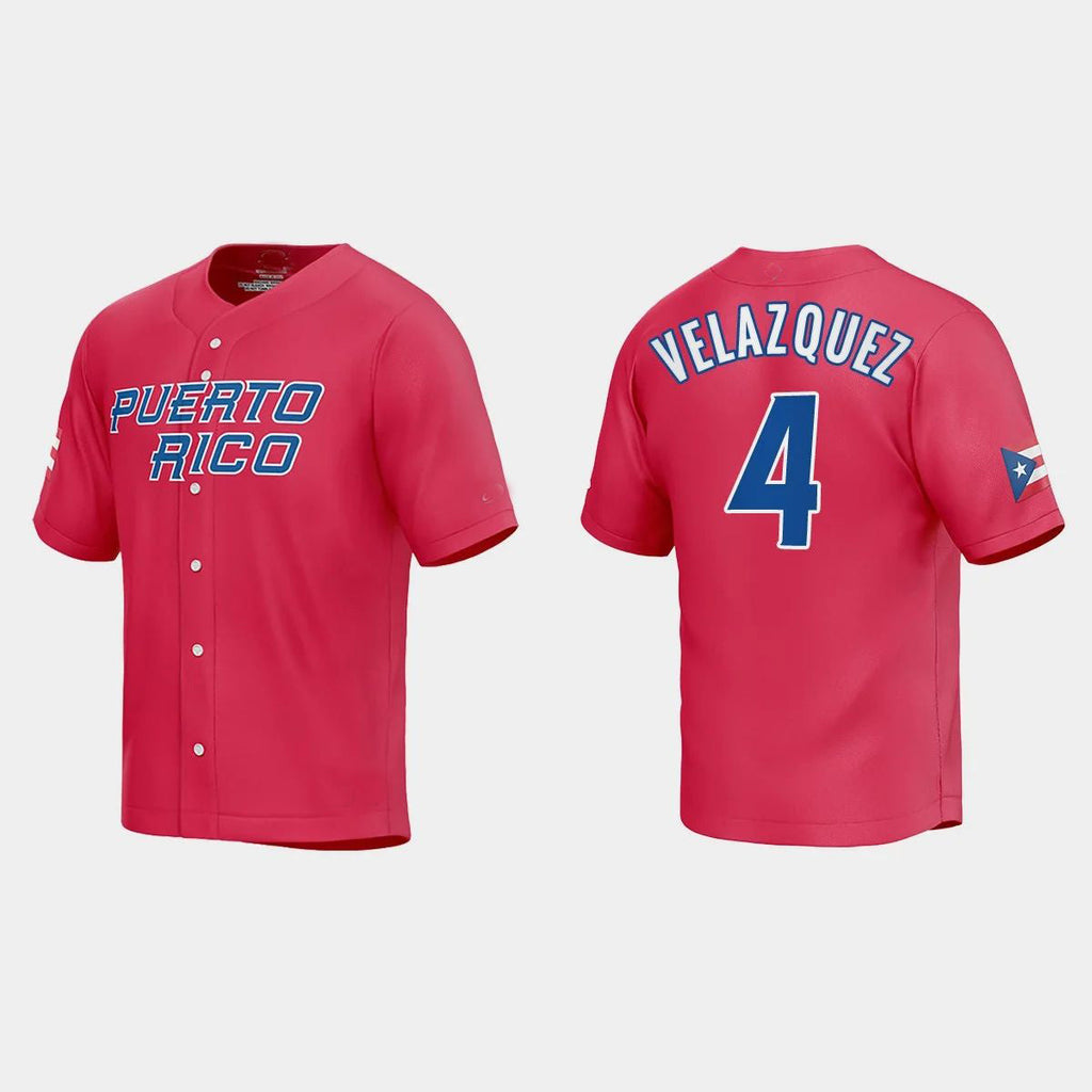 #4 NELSON VELAZQUEZ PUERTO RICO BASEBALL 2023 WORLD BASEBALL CLASSIC JERSEYC RED Stitches Baseball Jerseys