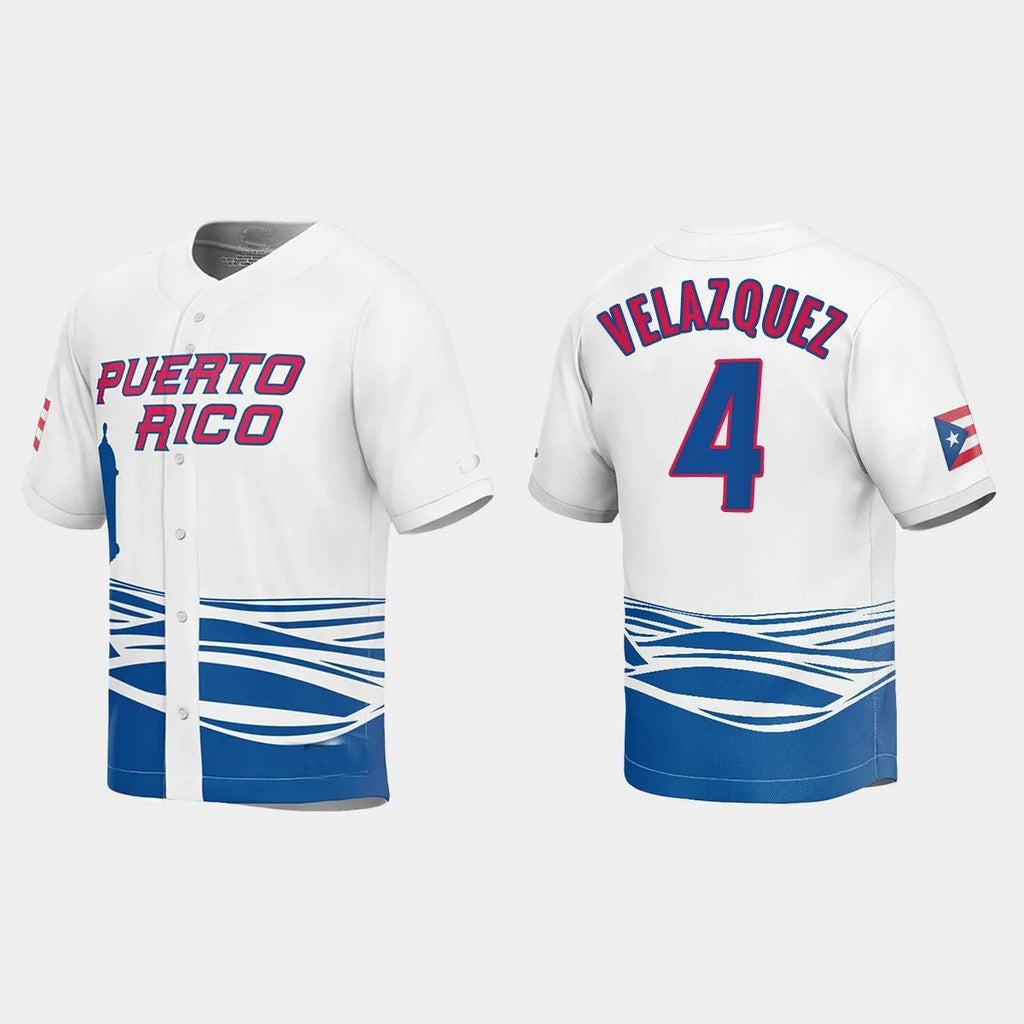 #4 NELSON VELAZQUEZ PUERTO RICO BASEBALL 2023 WORLD BASEBALL CLASSIC JERSEYC WHITE Stitches Baseball Jerseys