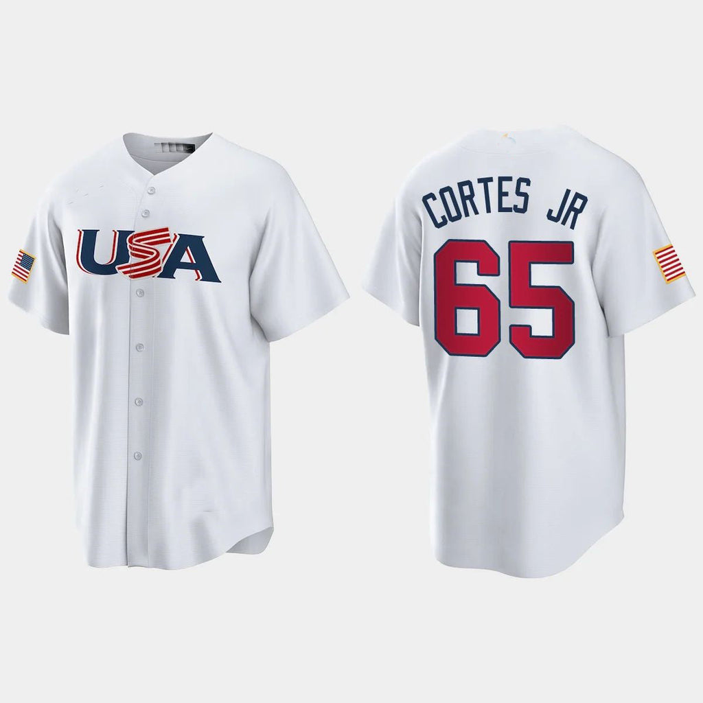 #65 NESTOR CORTES JR. NEW YORK YANKEES 2023 WORLD BASEBALL CLASSIC USA REPLICA JERSEYC WHITE Stitches Baseball Jerseys